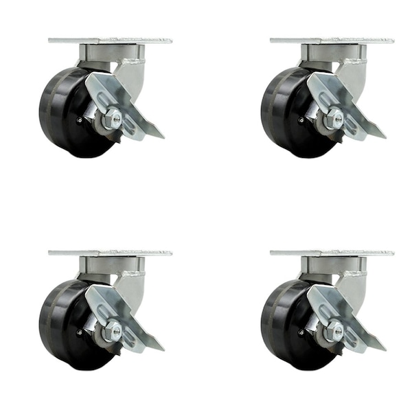Service Caster 6'' Heavy Duty Phenolic Wheel Caster Set with Brakes and Swivel Locks, 4PK CRAN-SCC-KP92S630-PHR-SLB-BSL-4 - main